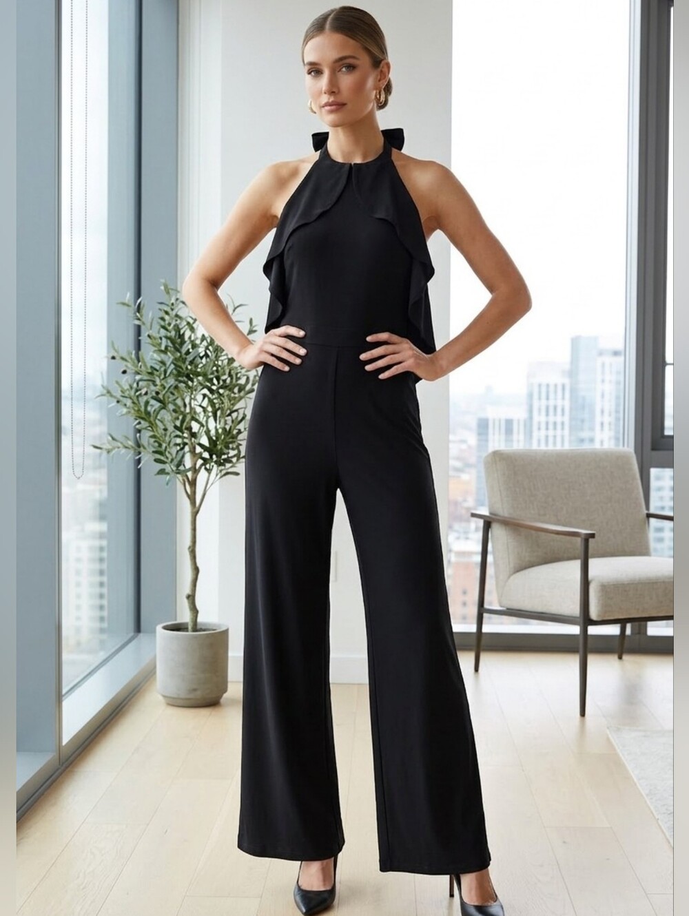 White House Black Market - Halter Jumpsuit with Ruffle Neckline